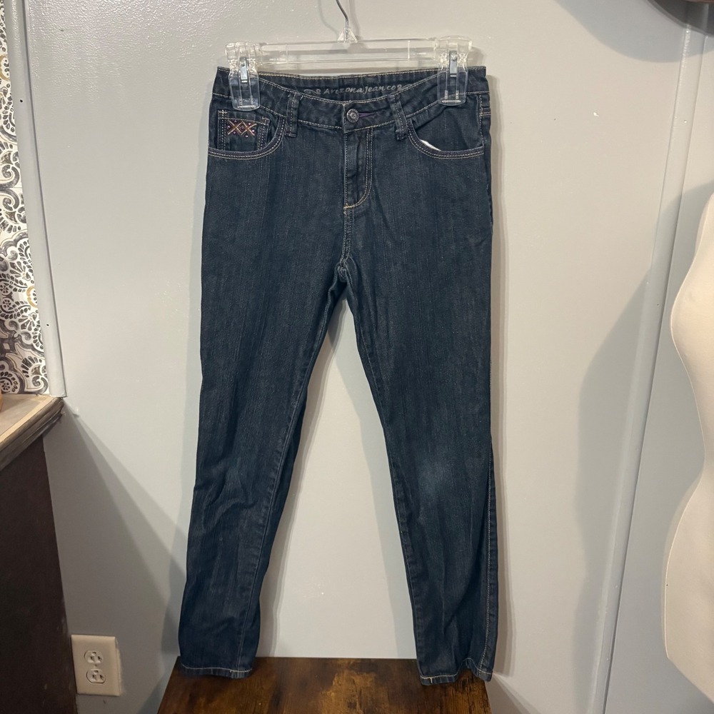 Arizona Embroidered Jeans Dark Wash Purple Pink Rhinestone Design (Girls 14) - Picture 5 of 7
